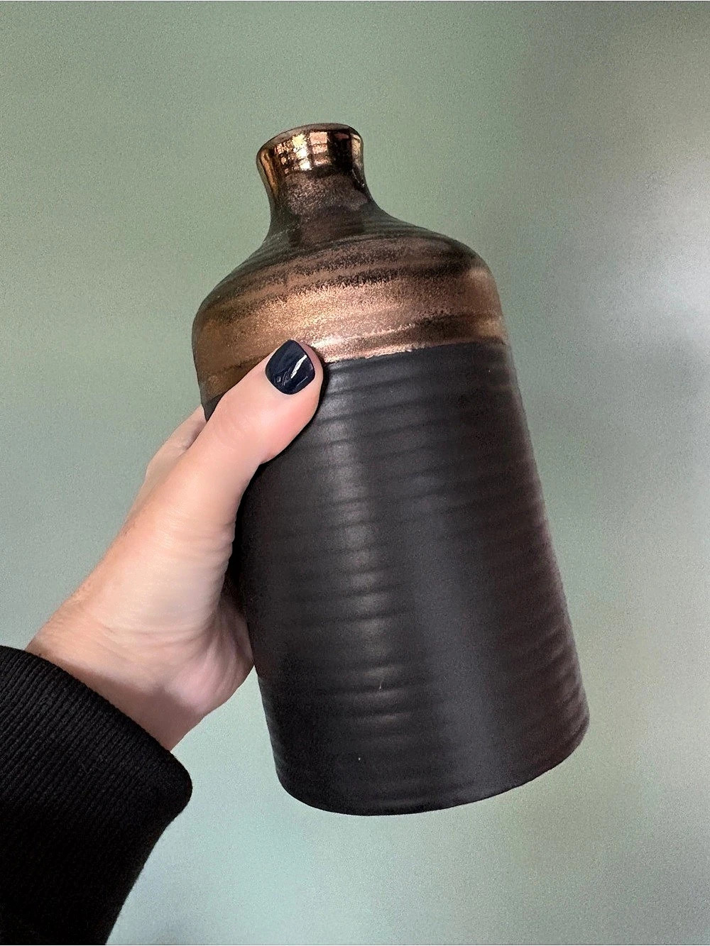 Black & Bronze Ceramic Decorative Vase 8”